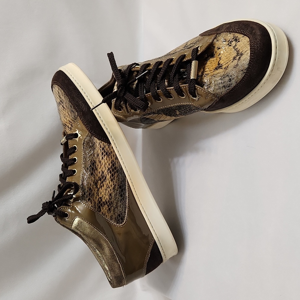 Jimmy Choo Snake Print Suede Patent Leather Lace-up Sneakers (w size 39)